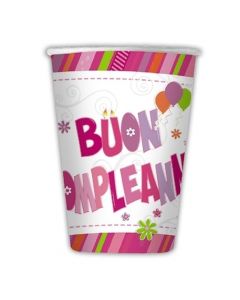 BICCHIERE BUON COMPLEANNO ROSA PZ. 10